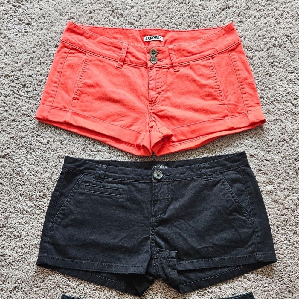 Express Shorts Lot of 2 Size 4 Black Coral Low Rise Y2K Vintage Summer Casual